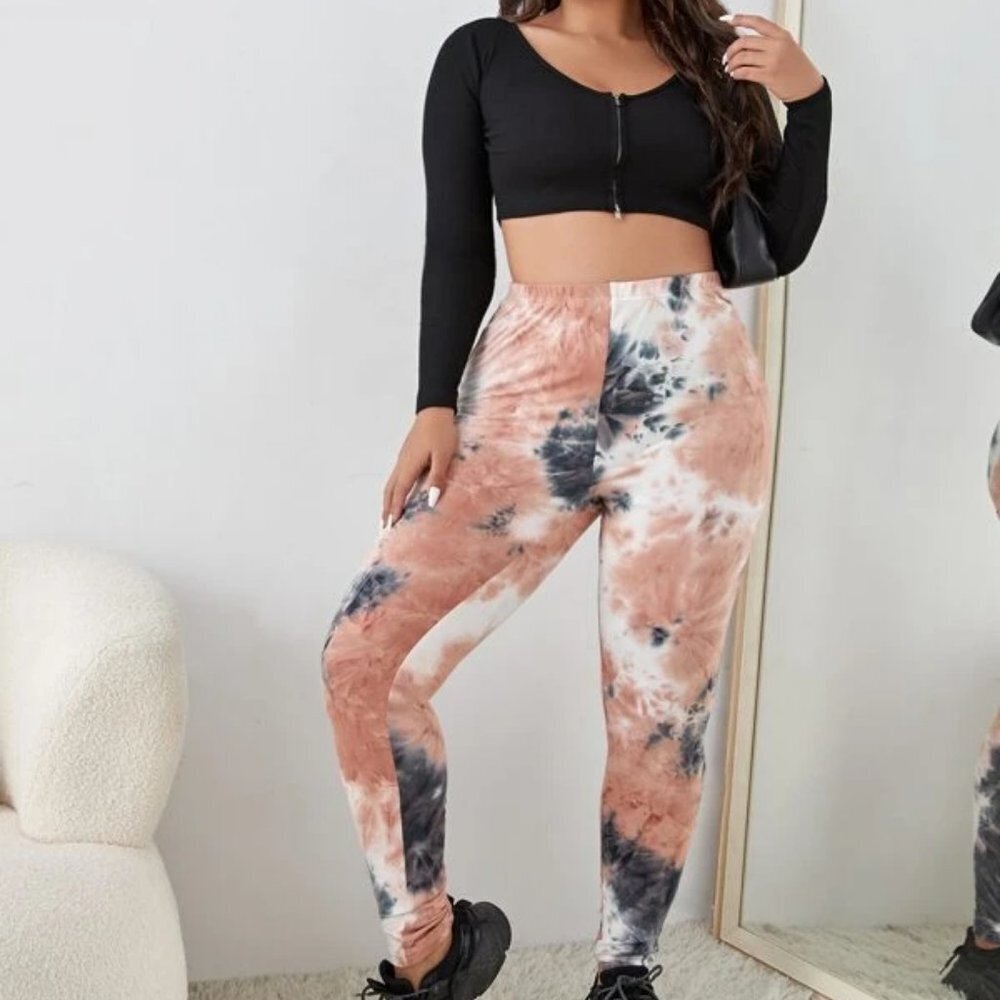 4X 3X 2X 1X Plus Size High Waist Pink Black Tie Dye Full Length sweat pants